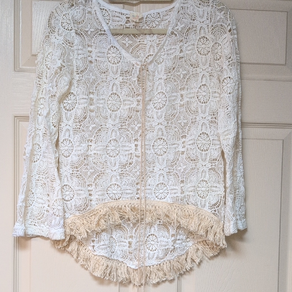Surf Gypsy Lace V-Neck Sweater - Cream and Tan